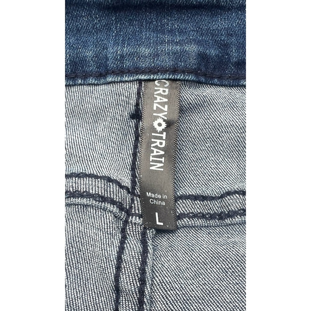 Crazy Train Shorts Denim Jean Western Cowgirl distressed Size Large Festival NWT - Picture 3 of 5